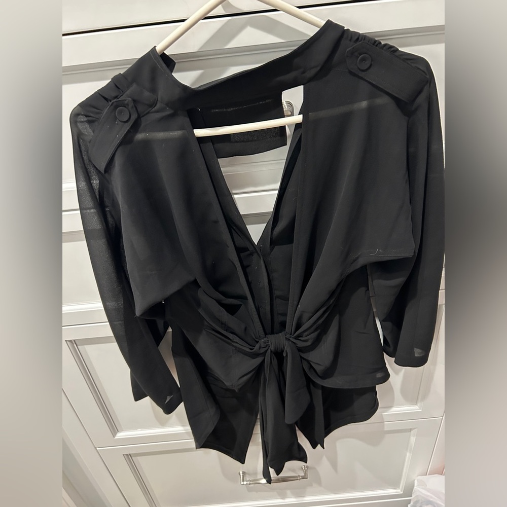 Byron Lars Size 2 Black Button Down With Open Bac… - image 2